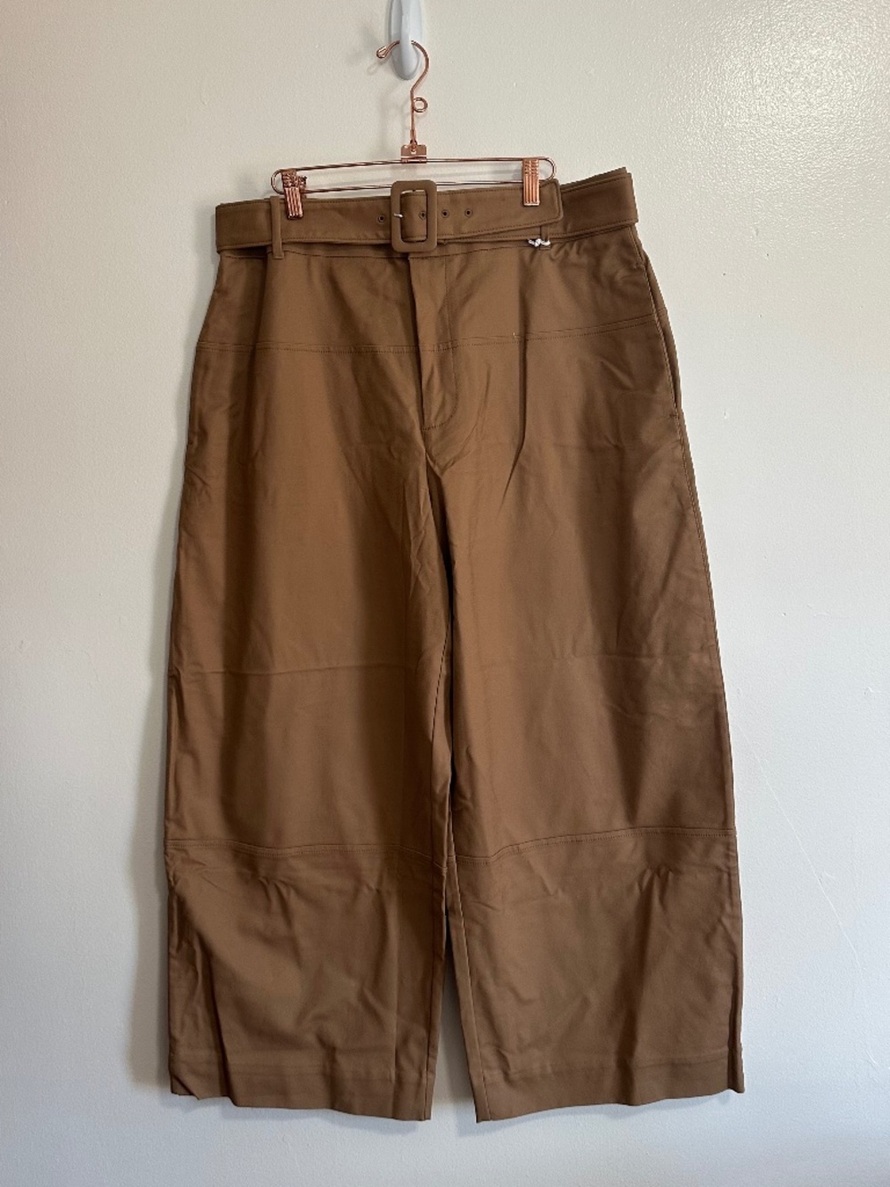 EVERLANE The Structured Cotton Belted Pants, Tan, Sz 16, NWT - Picture 2 of 7
